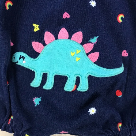 Carter’s Baby Girl Dinosaur Romper Blue Strawberry - Picture 3 of 4